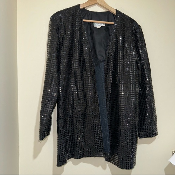 Women’s Vintage Black 80’s Sequins NYE Party Open Face Blazer Cardigan Size: 14 - Picture 3 of 15